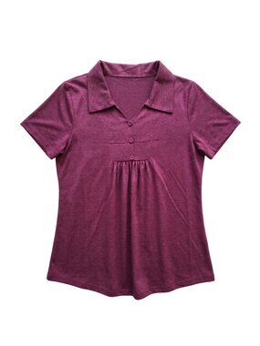NWOT | Heather Plum V-Neck Button Accent Pleated Short Sleeve Top | Medium